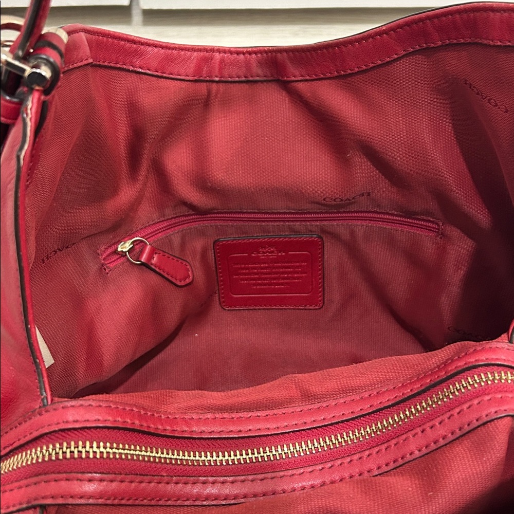 Coach Red Leather Shoulder Bag with Gold Hardware - Picture 12 of 16
